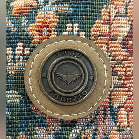 Capezio Brown and Tan Travel Bag with Vintage Tapestry Design Tan Leather Trim. - Picture 8 of 9